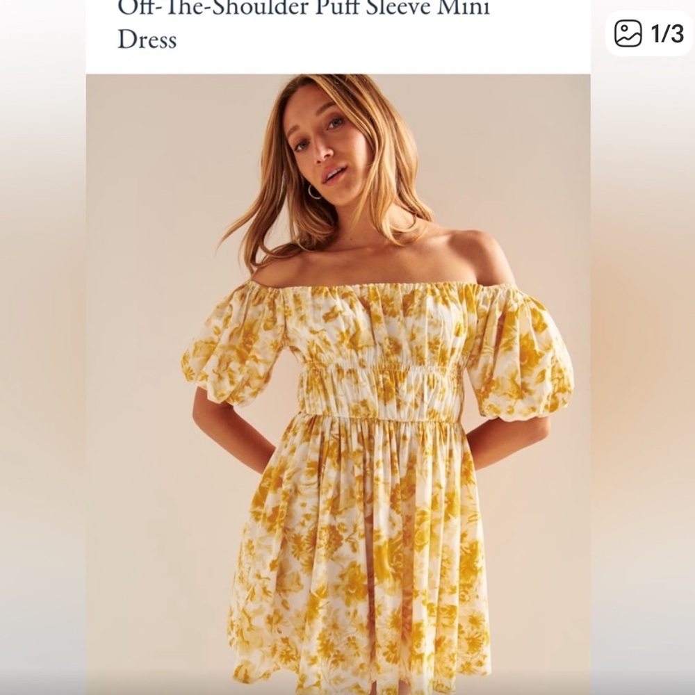 Abercrombie floral off-The-Shoulder Puff Sleeve Mini Dress